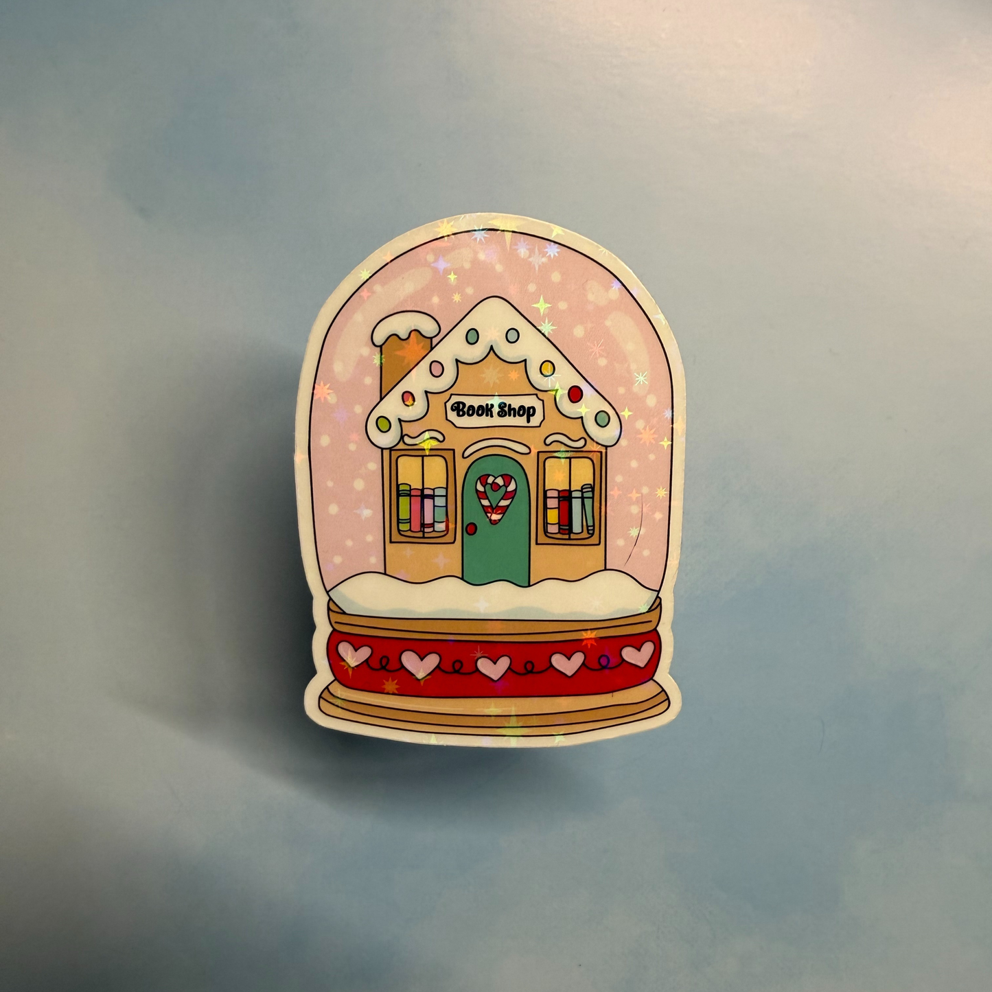 Cozy Bookshop Snow Globe – Holographic Sticker