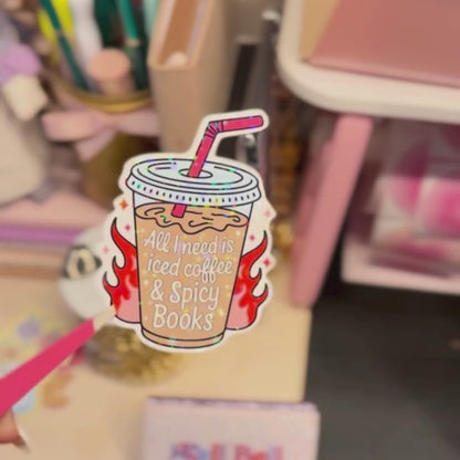 Iced Coffee & Spicy Books - Holographic Sticker